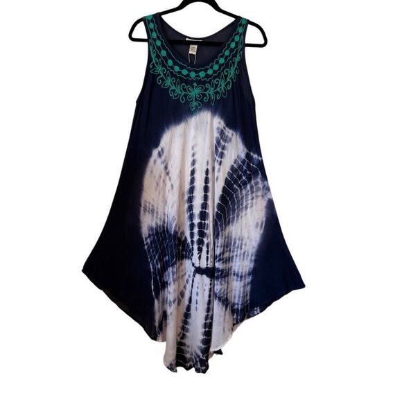 NEW Young USA Blue & Green Tie Dye Swim Cover/Dress Sz OS, Boho, Vacation - Picture 2 of 12